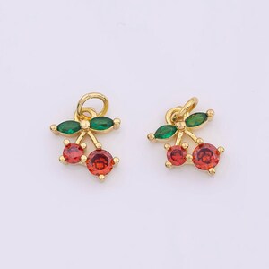 Cherry Cherries Fruit Charms 8x11mm 18k Gold Filled for Charm Bar Bracelets and Necklaces White Gold Silver Pave CZ Minimalist Charms