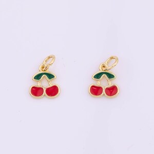 Cherry Fruit  Charms 8x10mm 18k Gold Filled for Charm Bar Bracelets and Necklaces White Gold Silver Pave CZ Minimalist Charms