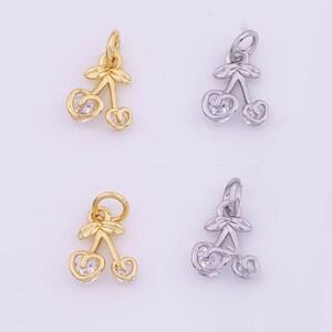 Cherry Fruit  Charms 8X10mm 18k Gold Filled for Charm Bar Bracelets and Necklaces White Gold Silver Pave CZ Minimalist Charms