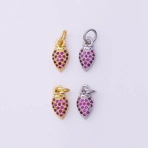 Strawberry Fruit Charms 5x11mm 18k Gold Filled for Charm Bar Bracelets and Necklaces White Gold Silver Pave CZ Minimalist Charms