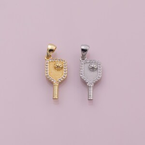 Pickle Ball Pickleball Paddle Racket charm 18k Gold Filled charm bar charms for bracelets and necklaces minimalist cz pave silver