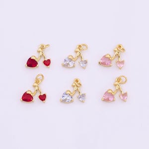 Cherry FruitCharms 13mm 18k Gold Filled for Charm Bar Bracelets and Necklaces White Gold Silver Pave CZ Minimalist Charms