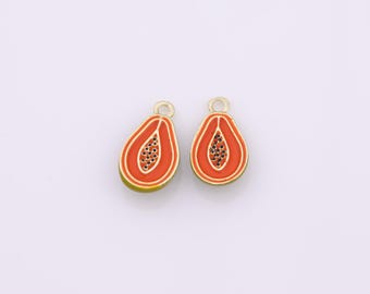 18k Gold Filled Papaya Fruit Charms 10x19mm Bar Bracelets and Necklaces Gold Pave CZ Minimalist Charms