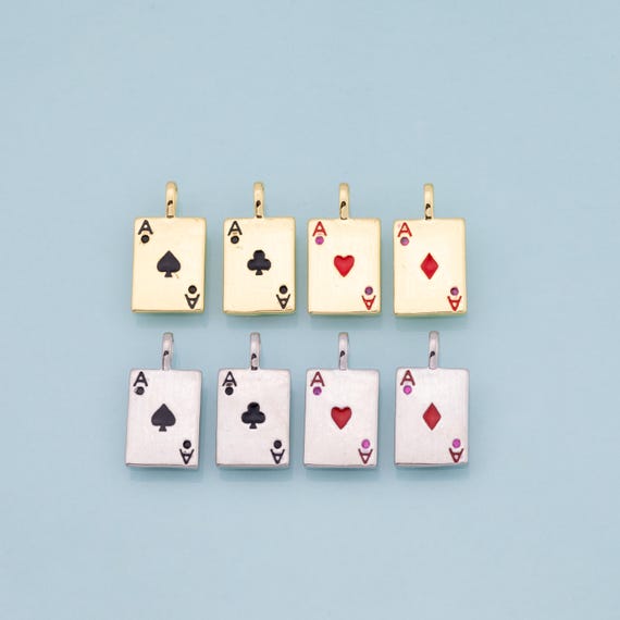 Poker Cards Charm Playing Cards Ace of Spades Heart Diamond Clubs Charm 18K Gold Filled Charm