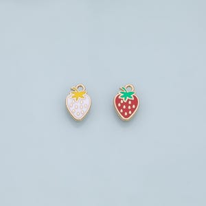 Strawberry Charms 18k Gold Filled for Charm Bar Bracelets and Necklaces White Gold Silver Pave CZ Minimalist Charms