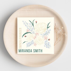 Floral Business Card Template, Square Design, Editable Canva, Simple Floral Boho, Customizable, Digital Download