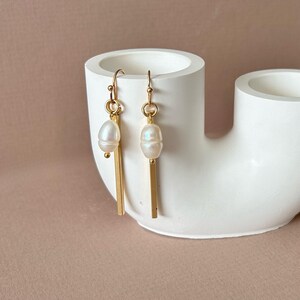 Süsswasserperle & Gold Silber Bar Charm Tropfen Ohrringe