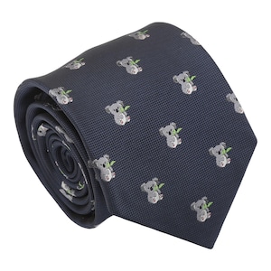 Navy Koala Tie, Woven Tie, Animal Patterned Tie, Casual Tie, Handmade Tie, Blue Tie, Holiday Gift, Gift for Men