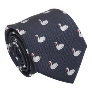Navy Swan Tie, Woven Tie, Animal Patterned Tie, Casual Tie, Handmade Tie, Blue Tie, Holiday Gift, Gift for Men