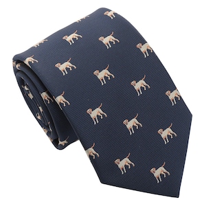 Navy Blue Labrador Retriever Dog Embroidered Tie, Woven Tie, Dog Patterned Tie, Casual Tie, Handmade Tie,  Holiday Gift, Gift for Men