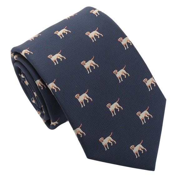 Navy Blue Labrador Retriever Dog Embroidered Tie, Woven Tie, Dog