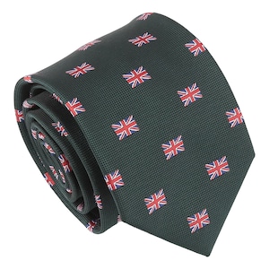 Emerald Green British Union Jack Flag Tie, Woven Tie, Casual Tie, Handmade Tie, Green Tie, Holiday Gift, Gift for Men, National Day, UK Tie