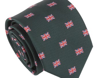 Smaragdgrüne britische Union Jack Krawatte, Handgemachte gewebte Mikrofaser