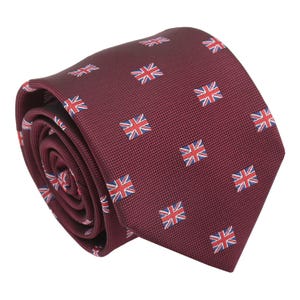 Burgundy British Union Jack Flag Tie, Woven Tie, Casual Tie, Handmade Tie, Red Tie, Holiday Gift, Gift for Men, National Day, UK Necktie
