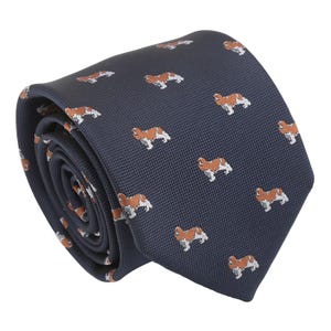 Navy Blue Cavalier King Charles Spaniel Tie, Woven Tie, Dog Patterned Tie, Casual Tie, Handmade Tie, Blue Tie, Holiday Gift, Gift for Men