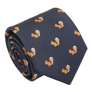 Navy Blue Red Squirrel Tie, Woven Tie, Animal Patterned Tie, Casual Tie, Handmade Tie, Blue Tie, Holiday Gift, Gift for Men