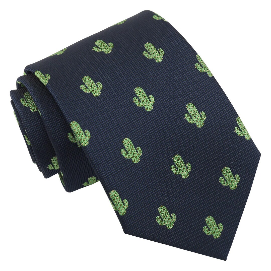Navy Blue Cactus Emoji Woven Tie, Handmade Novelty Necktie - Etsy