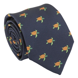 Navy Blue Turtle Tie, Woven Tie, Animal Patterned Tie, Casual Tie, Handmade Tie, Blue Tie, Holiday Gift, Gift for Men