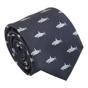 Navy Shark Tie, Woven Tie, Animal Patterned Tie, Casual Tie, Handmade Tie, Blue Tie, Holiday Gift, Gift for Men