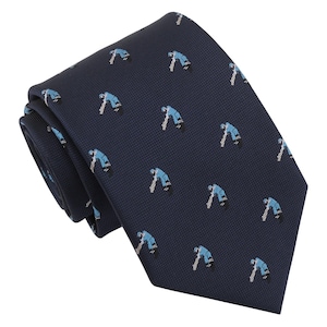 Navy Blue Cricket Sports Embroidered Tie, Woven Tie, Sports Patterned Tie, Casual Tie, Handmade Tie, Blue Tie, Holiday Gift, Gift for Men