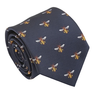 Navy Bee Tie, Woven Tie, Animal Patterned Tie, Casual Tie, Handmade Tie, Blue Tie, Holiday Gift, Gift for Men