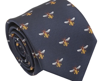 Navy Blue Bee Tie, Woven Microfibre, Gift for Men