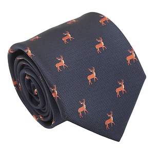 Navy Deer Tie, Woven Tie, Animal Patterned Tie, Casual Tie, Handmade Tie, Blue Tie, Holiday Gift, Gift for Men
