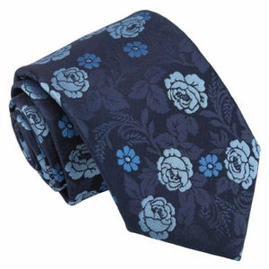 Blaue Krawatte mit Rosenmuster, Klassische Krawatte, Lässige Krawatte, Handgemachte Krawatte, Rote Krawatte, Weihnachtsgeschenk, Geschenk für Männer