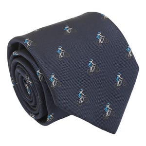 Navy Blue Cycling Sports Embroidered Tie, Woven Tie, Sports Patterned Tie, Casual Tie, Handmade Tie, Blue Tie, Holiday Gift, Gift for Men