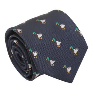 Navy Blue Duck Mallard Green Tie, Woven Tie, Animal Patterned Tie, Casual Tie, Handmade Tie, Blue Tie, Holiday Gift, Gift for Men