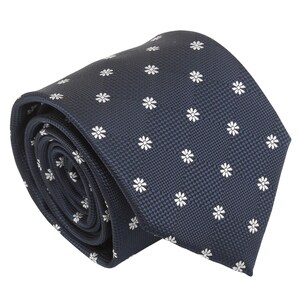 Gravata floral azul marinho com margaridas: Gravata clássica de microfibra feita à mão