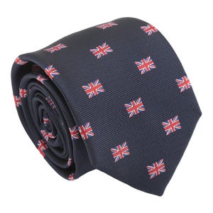 Navy Blue British Union Jack Flag Tie, Woven Tie, Casual Tie, Handmade Tie, Blue Tie, Holiday Gift, Gift for Men, National Day, UK Necktie