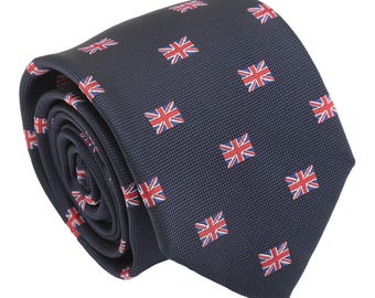 Handgemachte Marineblau Britische Union Jack gewebte Krawatte: UK Krawatte