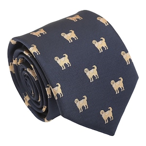Navy Blue Golden Retriever Dog Embroidered Tie, Woven Tie, Dog Patterned Tie, Casual Tie, Handmade Tie, Blue Tie, Holiday Gift, Gift for Men