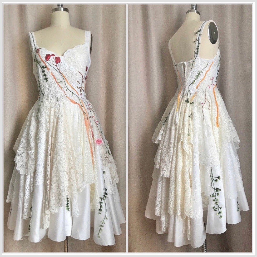 Vanilla Dress with Floral Appliqués