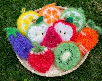 Gehäkelte Schale Scrubbies | Handgemachtes Küchentuch | Wiederverwendbare Schwamm Alternative | Geschenk | Verzierung | Niedliche Figuren | Obst, Gemüse