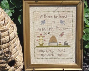 Primitive Cross Stitch Sampler Pattern Let There Be Bees PDF