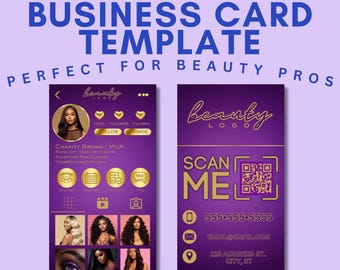 Purple & Gold Instagram Business Card Template: DIY Beauty Design (Canva Editable Digital Download)