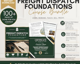 Freight Dispatch Foundations | 109-Page Editable Class Kit | Canva Template | PLR MRR Rights | Dispatch Business Course | Instant Download