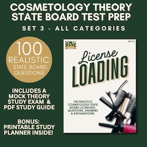 Cosmetology State Board Exam Prep - Set 3 – 100 Practice Test, Study Guide, Planner (PDF Download)