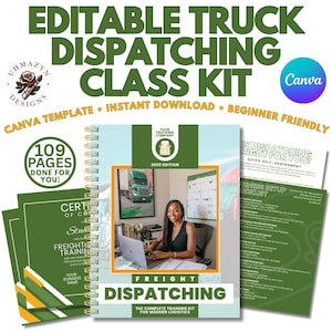 Trucking Dispatch Training Workbook: Editable 109-Page Manual (PDF/Canva Template)