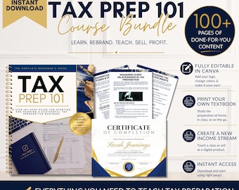 Tax Preparation Course Bundle | 100+ Page Editable Ebook | Canva Template | PLR MRR Rights | Financial Educator Resource | Instant Download