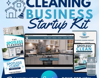 Cleaning Business Startup Kit | Spotless Start Collection | Ebooks, Contracts, Checklists, Website & More | Canva | Instant Download