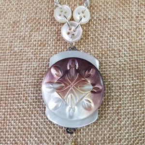 Vintage Carved Mother of Pearl Button Necklace