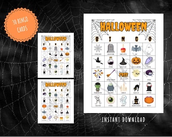 Halloween Bingo For Kids, Printable Halloween Bingo, Halloween Activities For Kids, Halloween Bingo Printable, 30 Cards With Markers