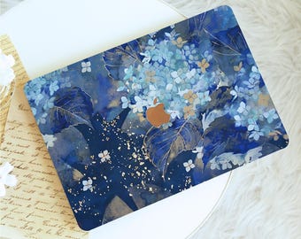 Blue Floral Print Macbook Case, Protective Hard Laptop Case for Macbook Air 15/13/11, Pro16/15/14, 2025 2026, Macbook Neo A18, Gift for Her