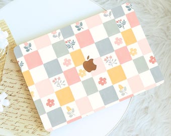 Floral Checker New Protective Hard Shell MacBook Case, Printed Bottom Cover for MacBook Air 11 13 15, Pro 13 14 15 16, MacBook 12, Neo A18