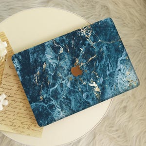 Dunkelblaue Marmor Textur Macbook Hülle, Abstrakte Harte Laptop Hülle für Macbook Air 15/13 Pro16/15/14/13 2020 2021 2022 2023 2024,Hülle