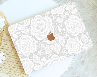 White Lace Floral Macbook Case,Protective Hard Laptop Case for Macbook Air 15/13/11,Pro16/15/14/13, 2025 2026, Macbook Neo A18, Gift for Her