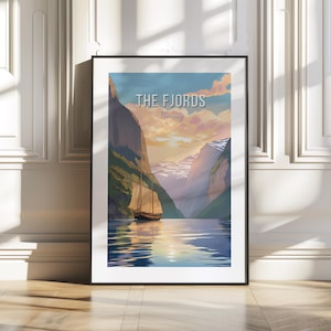 The Fjords of Norway Wall Art – Scandinavian Nature Print – Sunset Sailboat Landscape Poster – Nordic Mountains Digital Download